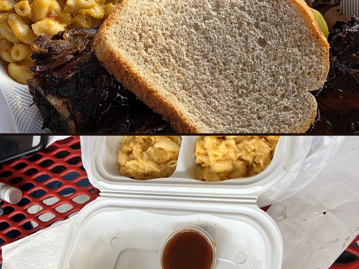 Barbecue dishes arranged for pickup or dine-in.